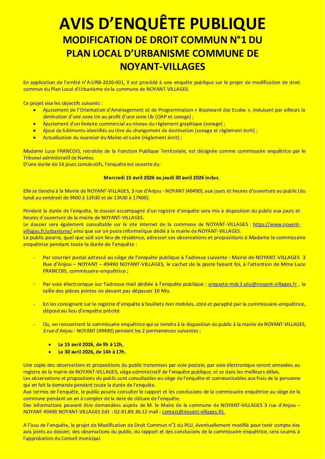 Lire la suite à propos de l’article AVIS D’ENQUÊTE PUBLIQUE